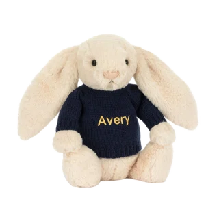Bashful Luxe Bunny Willow with Personalised Navy Jumper