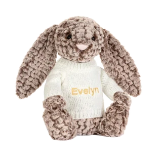 Bashful Luxe Bunny Pine with Personalised Cream Jumper