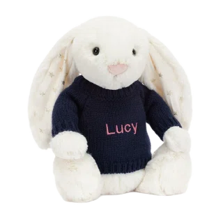 Bashful Twinkle Bunny with Personalised Navy Jumper