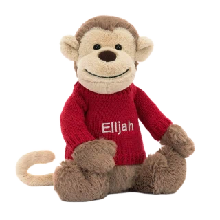 Bashful Monkey with Personalised Red Jumper