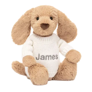 Bashful Toffee Puppy with Personalised Cream Jumper