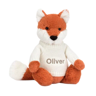 Bashful Fox Cub with Personalised Cream Jumper