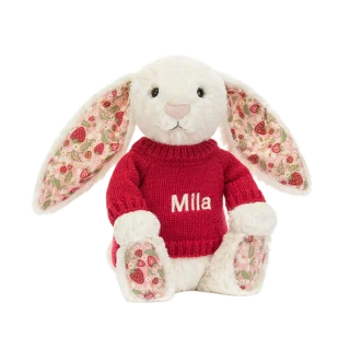 Blossom Cream Bunny 'Berry' with Personalised Red Jumper