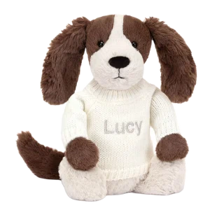 Bashful Fudge Puppy with Personalized Cream Jumper