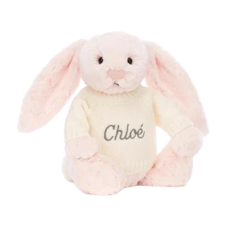 Bashful Pink Bunny with Personalised Cream Jumper