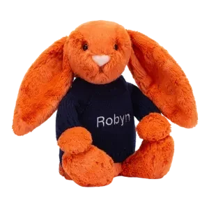 Bashful Tangerine Bunny with Personalised Navy Jumper