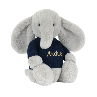 Bashful Luxe Elephant Thuddeus with Personalised Navy Jumper