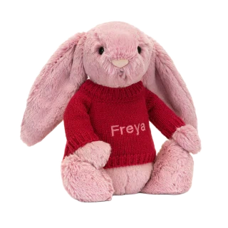 Bashful Tulip Pink Bunny with Personalised Red Jumper