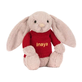 Bashful Luxe Bunny Rosa with Personalised Red Jumper