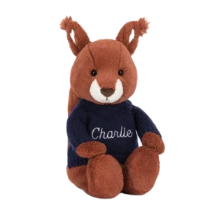 Bashful Squirrel with Personalised Navy Jumper