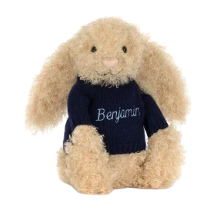 Bashful Luxe Bunny Curly with Personalized Navy Jumper
