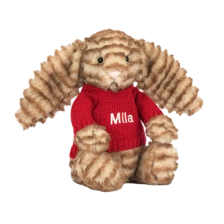 Bashful Luxe Bunny Juniper with Personalised Red Jumper