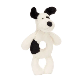Bashful Rufferty Black & Cream Puppy Ring Rattle
