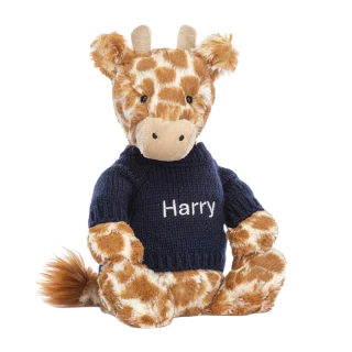 Bashful Giraffe with Personalised Navy Jumper