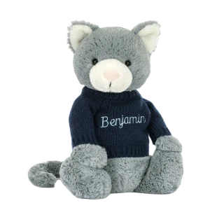 Bashful Kitten with Personalised Navy Jumper