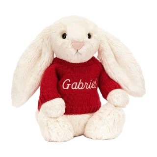 Bashful Cream Bunny with Personalised Red Jumper