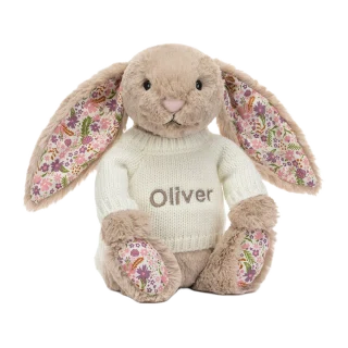 Blossom Beige Bunny 'Petal' with Personalised Cream Jumper