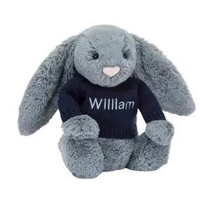 Bashful Dusky Blue Bunny with Personalised Navy Jumper
