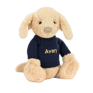 Bashful Luxe Puppy Orlando with Personalised Navy Jumper