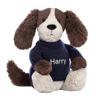 Bashful Fudge Puppy with Personalized Navy Jumper
