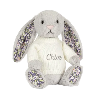 Blossom Silver Bunny 'Bloom' with Personalised Cream Jumper