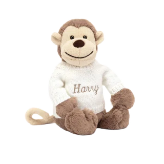 Bashful Monkey with Personalised Cream Jumper