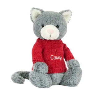 Bashful Kitten with Personalised Red Jumper