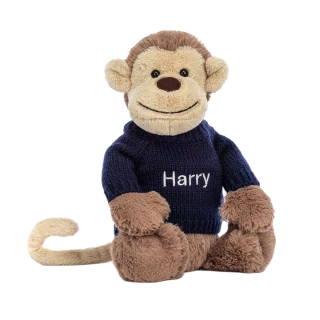 Bashful Monkey with Personalised Navy Jumper