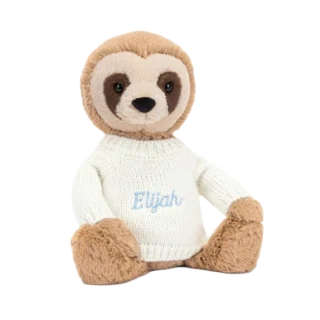 Bashful Sloth with Personalised Cream Jumper