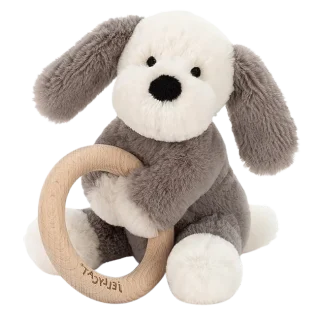 Shooshu Puppy Wooden Teething Ring & Rattle