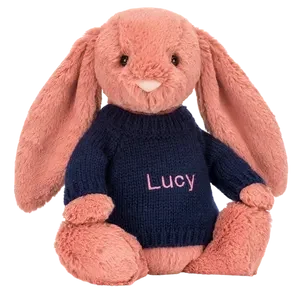 Bashful Sorrel Bunny with Personalised Navy Jumper