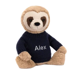 Bashful Sloth with Personalised Navy Jumper
