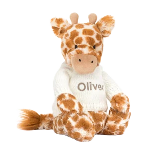 Bashful Giraffe with Personalised Cream Jumper