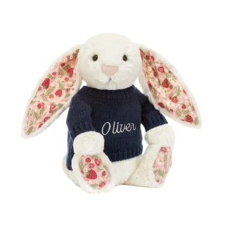 Blossom Cream Bunny 'Berry' with Personalised Navy Jumper