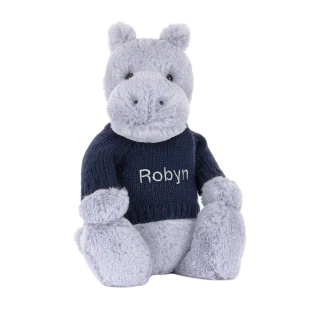Bashful Hippo with Personalised Navy Jumper