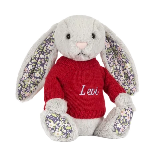 Blossom Silver Bunny 'Bloom' with Personalised Red Jumper