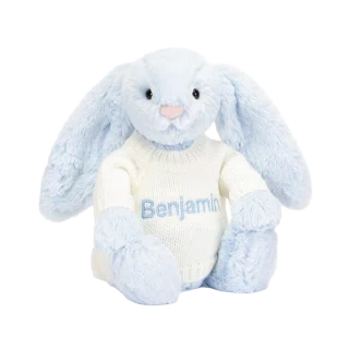 Bashful Blue Bunny with Personalised Cream Jumper
