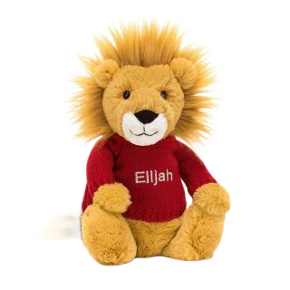 Bashful Lion with Personalised Red Jumper