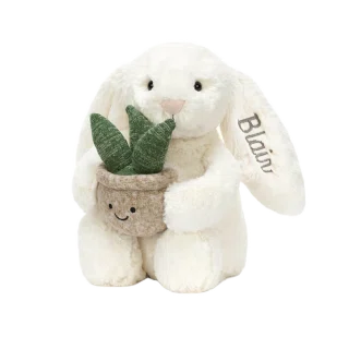 Personalised Cream Bunny with Plant