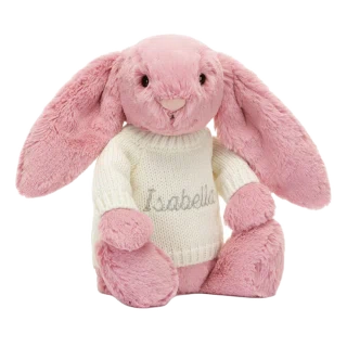 Bashful Tulip Pink Bunny with Personalised Cream Jumper