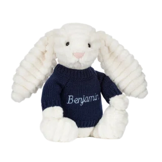Bashful Luxe Bunny Nimbus with Personalised Navy Jumper