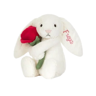 Personalised Cream Bunny with Rose