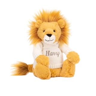 Bashful Lion with Personalised Cream Jumper