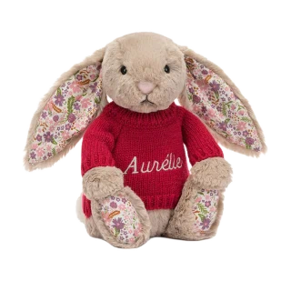 Blossom Beige Bunny 'Petal' with Personalised Red Jumper