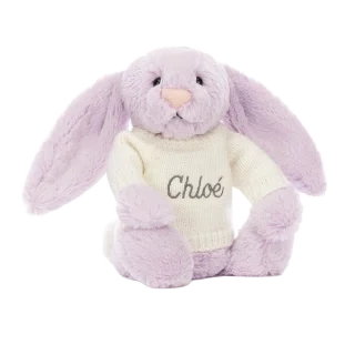 Bashful Lilac Bunny with Personalised Cream Jumper