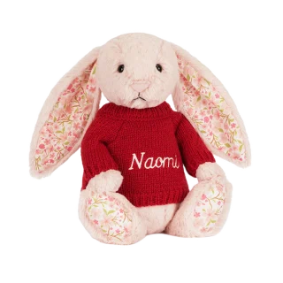 Blossom Blush Bunny 'Cherry' with Personalised Red Jumper