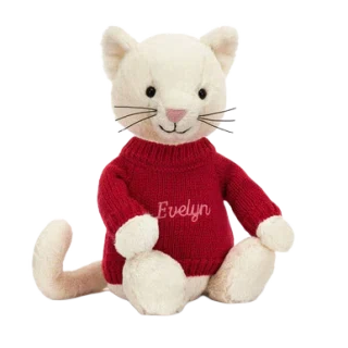 Bashful Cream Kitten with Personalised Red Jumper