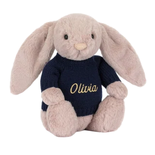 Bashful Luxe Bunny Rosa with Personalised Navy Jumper