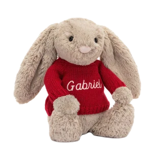 Bashful Beige Bunny with Personalised Red Jumper