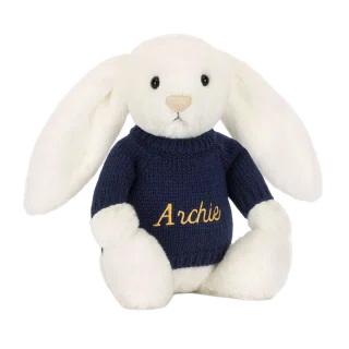 Bashful Luxe Bunny Luna with Personalised Navy Jumper